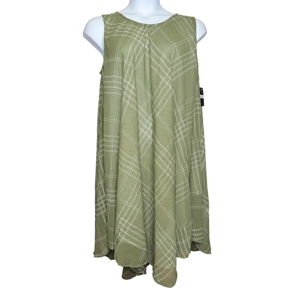 Ana‎ & Rose Trapeze Dress Women OS Green Plaid Sleeveless Boho Lagenlook Casual